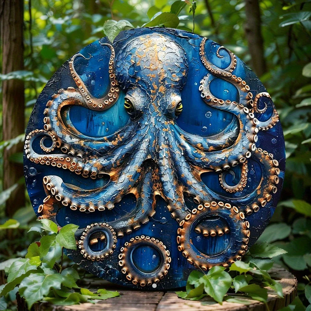 

Ocean Octopus Round Aluminum Wall Art, Durable and Easy-to-Clean Decor for Home, Office Gifts, Decorative Wall Poster