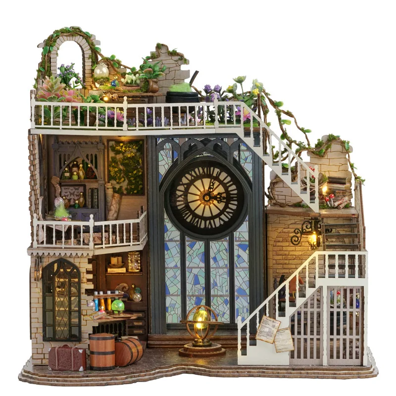 

DIY Wooden Miniature Building Kits Magic House Casa with Led Light Assembled Dollhouse Bookshelf Home Decoration Friends Gifts