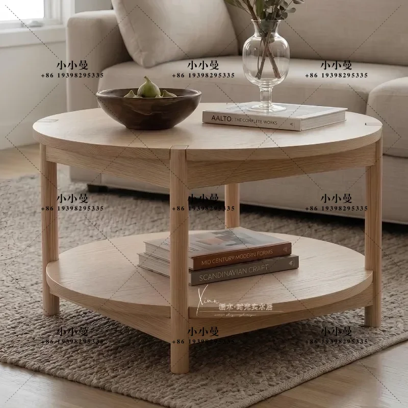 Minimalist solid wood antique style simple living room French retro log tea table