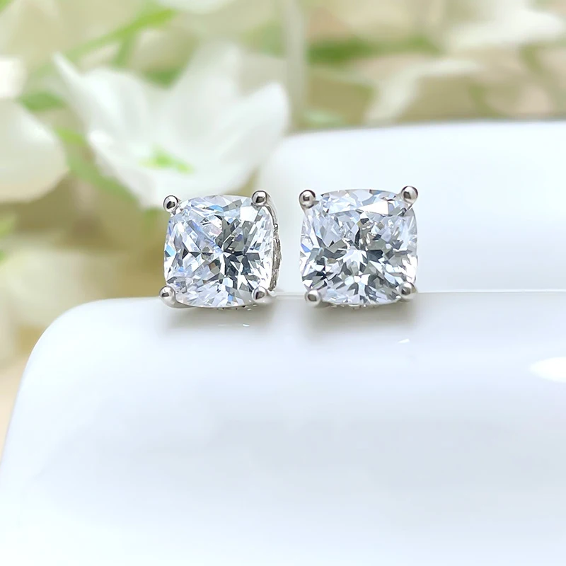 

Fashionable jewelry S925 sterling silver pillow shaped earrings, simple fat square earrings, 7 * 7 European and American accesso