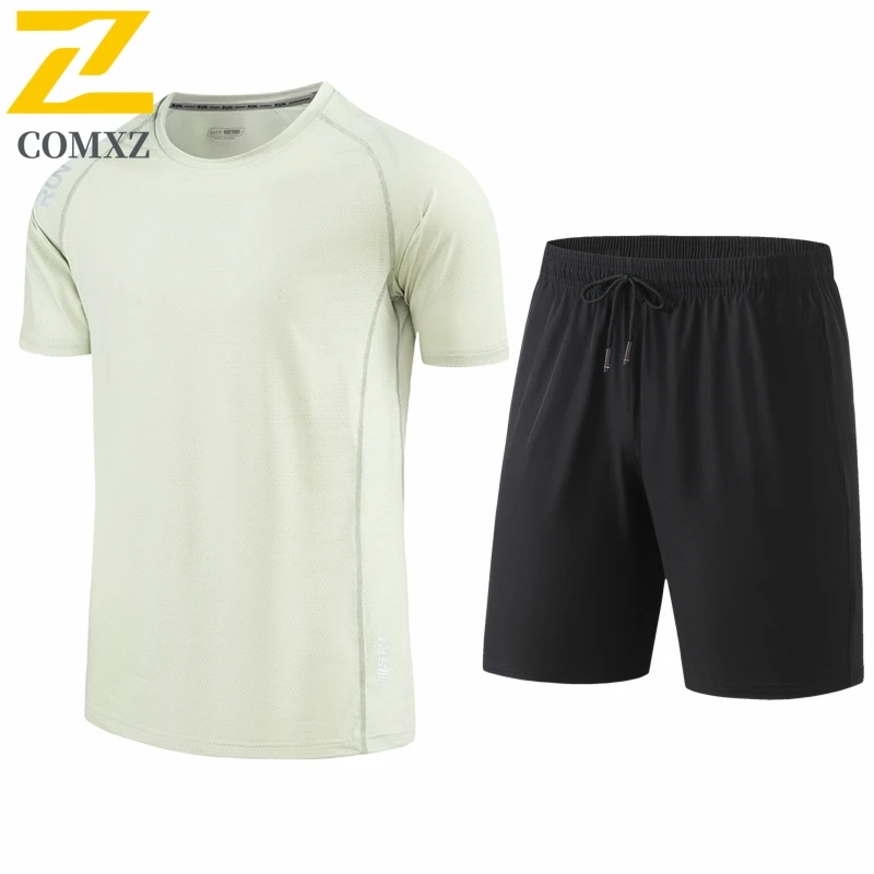

Модный летний мужской спортивный комплект 2026: футболка с круглым вырезом и шорты из ледяного шелка, быстросохнущие, с эффектом прохлады, дышащие, для фитнеса и баскетбола