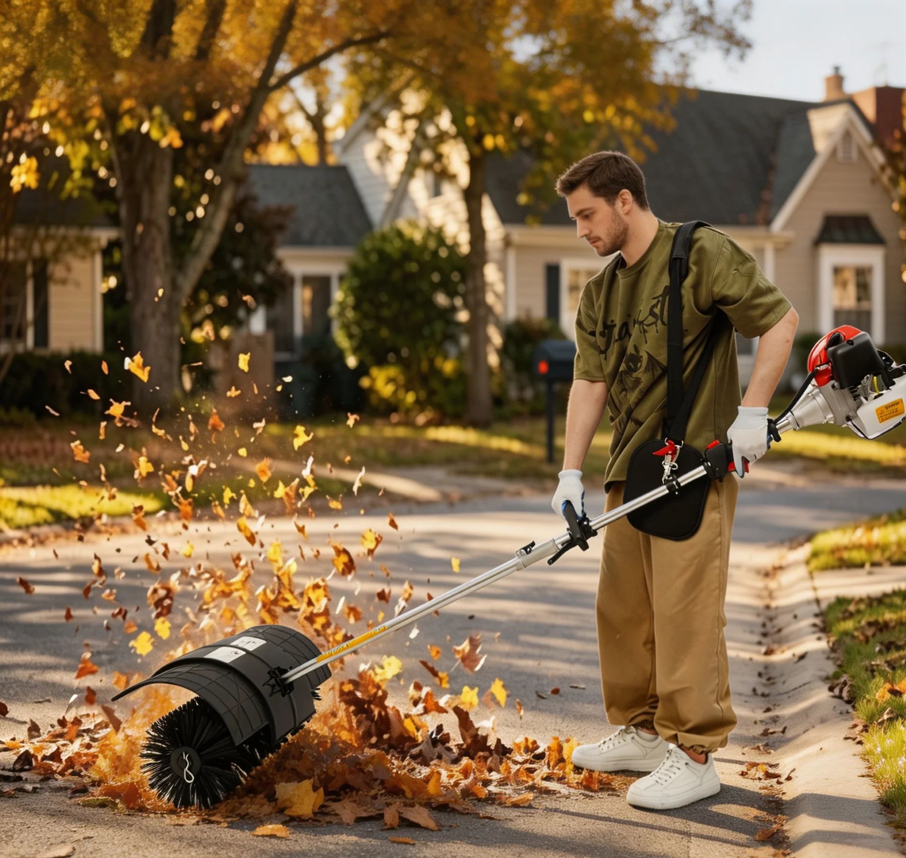 2.3HP 52cc 2‑Stroke Engine Handheld Broom Sweeper 20.47Inch Lawn Cleaning Sweeping Machine For Yard Farm Driveway