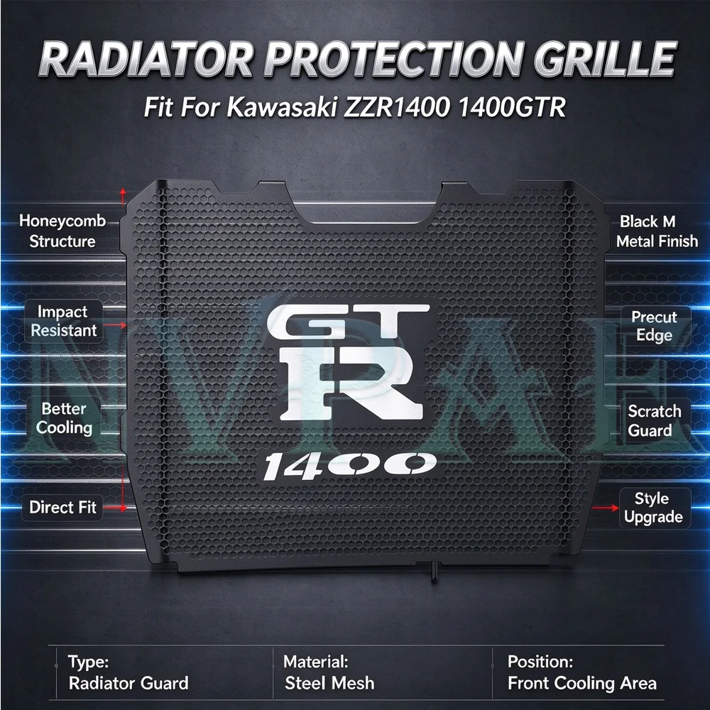 For Kawasaki ZZR1400 1400GTR CONCOURS 14 ZG1400 Ninja GTR1400 ZX14R ZZR1400 Radiator Grille Guard Cover Protector