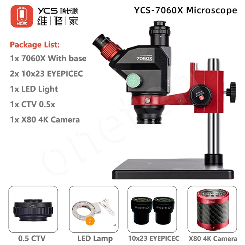 New YCS 7060X HD Trinocular Microscope with Base 0.7X-6.0X Zoom
