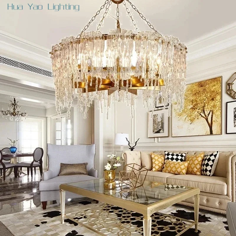 Postmodern villa living room chandelier ice series minimalist art crystal chandelier dining room bedroom LED crystal chandelier