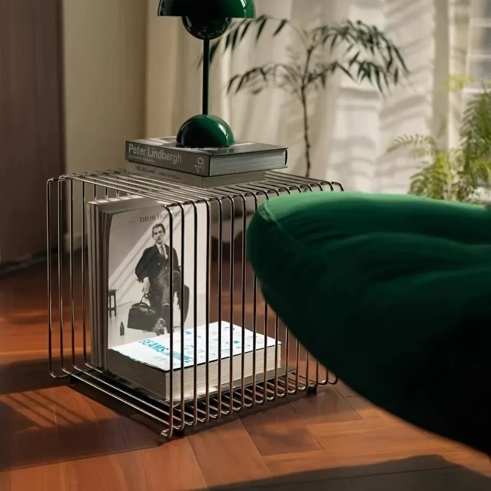 

Creative Metal Geometric Stool, Silvery Design for Small Apartment Corner Storage