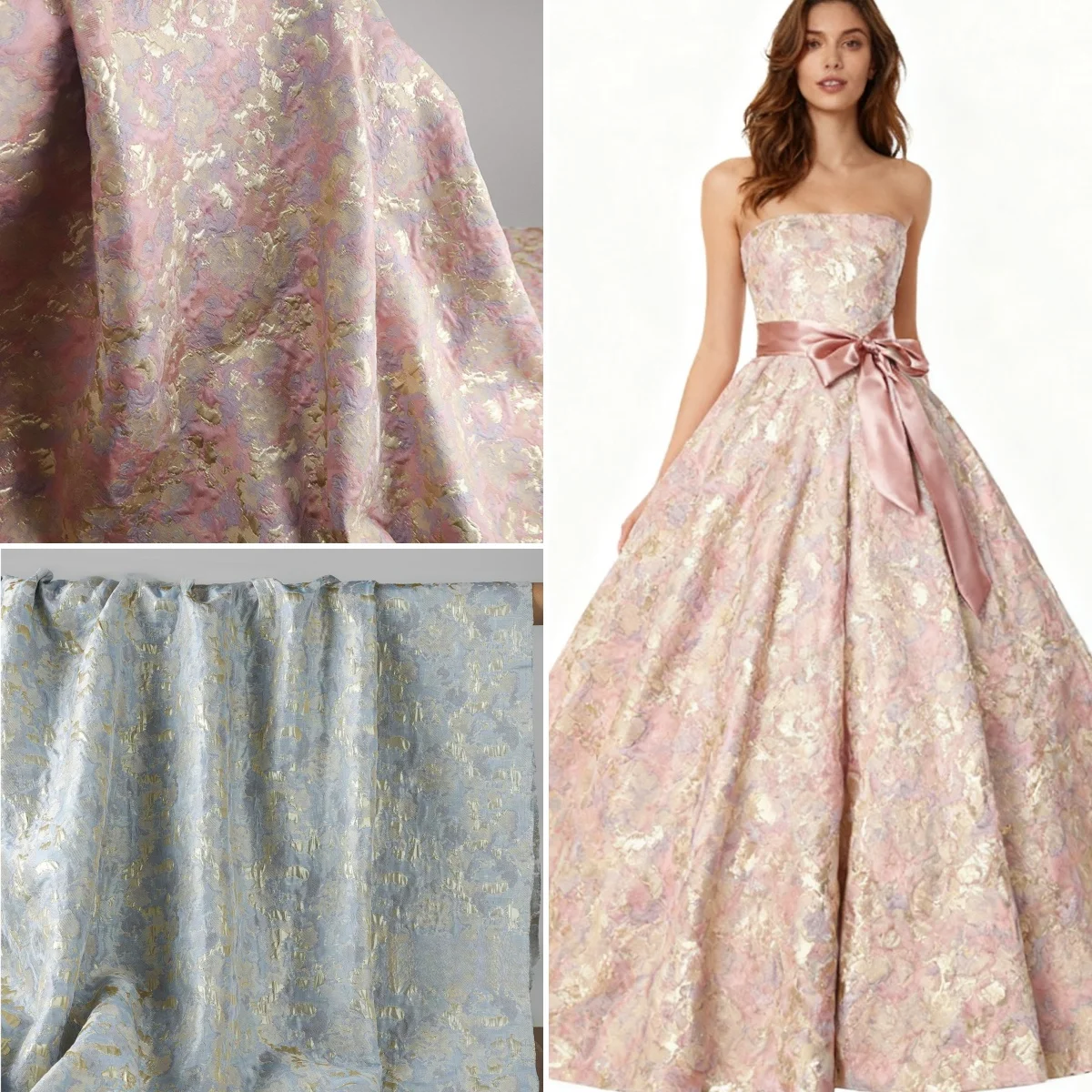 Pink broken gold oil painting relief texture jacquard fabric sewing cheongsam skirt jacket clothing designer fabric