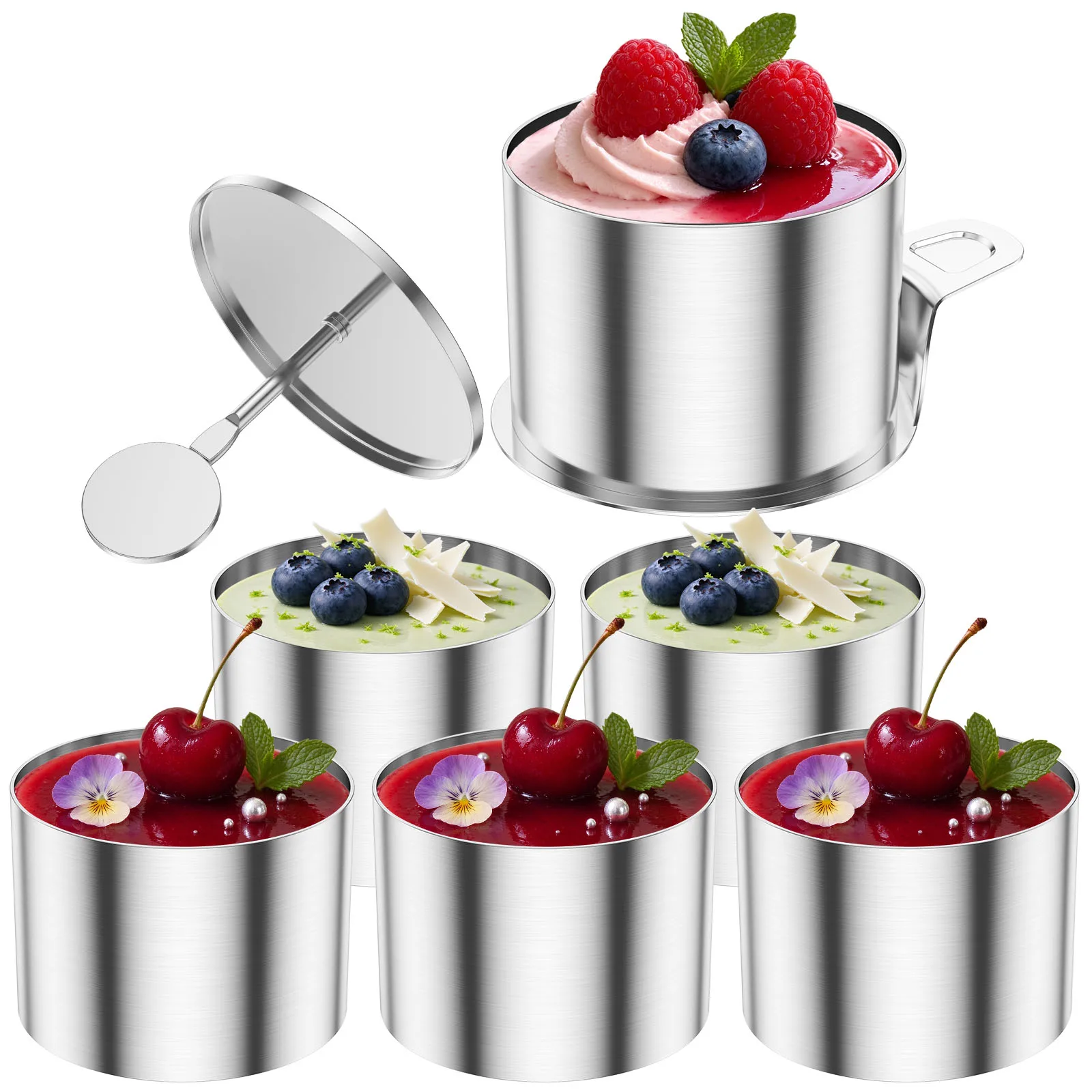 Stainless Steel Dessert Cake Ring Mold Set 3 Inch Round Pastry Form Mousse Cooking Ring Press And Lifter Kit for Dessert Making