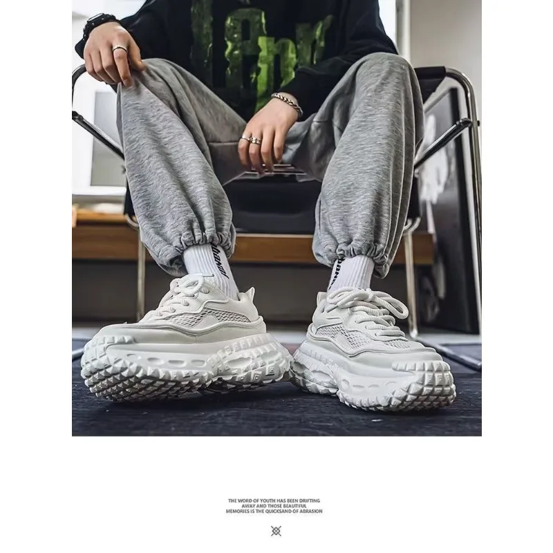 Men's Height Increasing Tire Sole Sports Sneakers 2026 New White Breathable Anti Slip Casual Streetwear Trendy Footwear