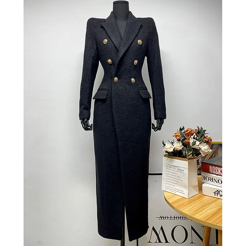 Coreano preto clássico casaco de lã commuter elegante fino manga longa outwear moda abotoado blazer lapela senhora do escritório jaqueta