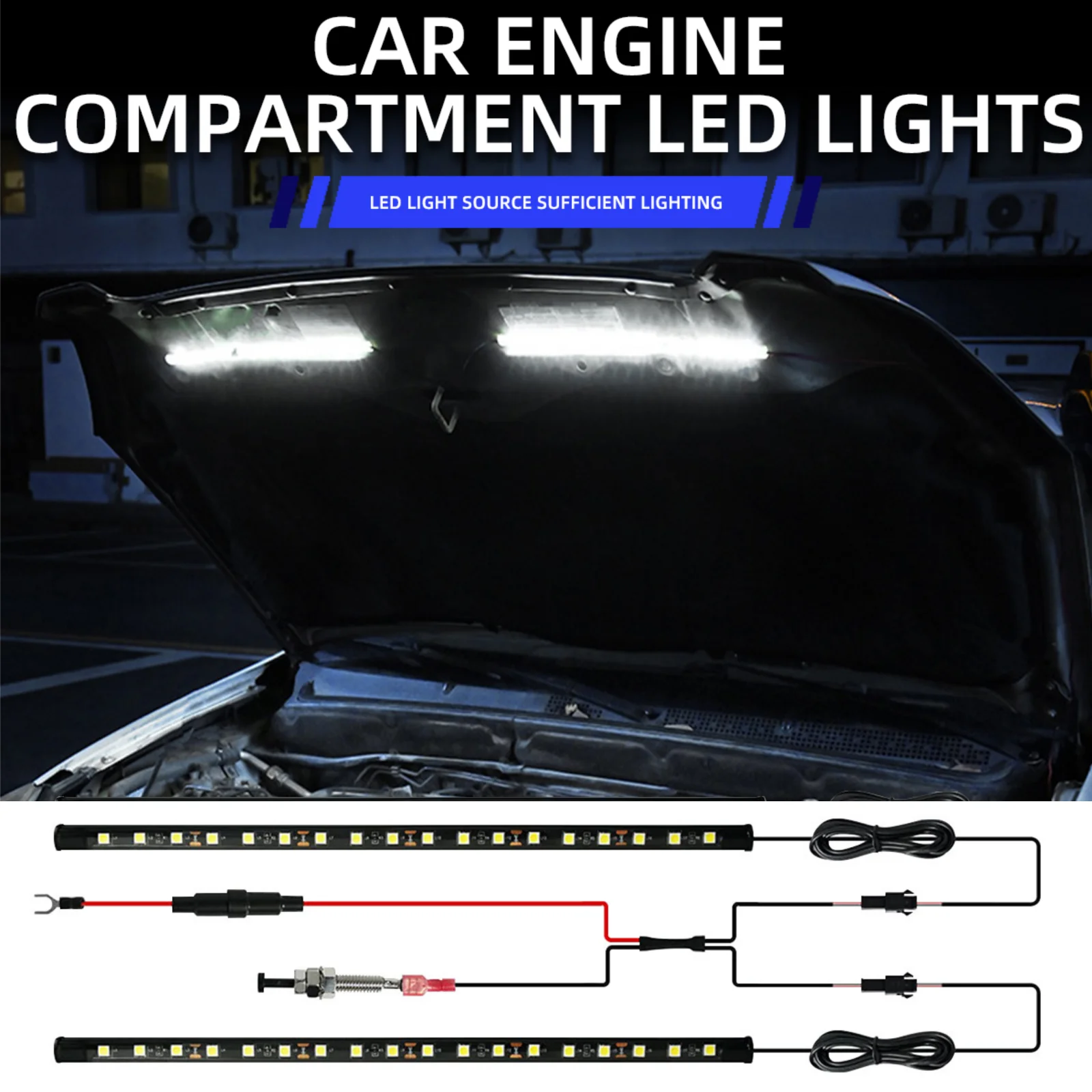 Universal Under Hood Engine Repair White LED Light Bar with Auto On/Off Switch Control Car SUV Pickup Offroad Repair Work Light