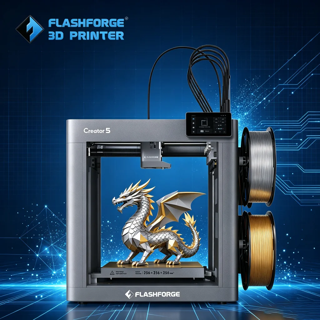 FLASHFORGE Creator 5 4 Independent Extruders 3d Printer Multi-color Zero Purge Waste Fully Automatic Calibration Leveling