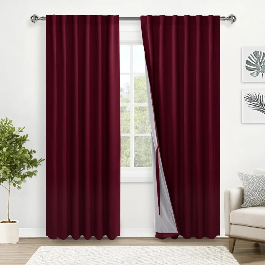 

100 Blackout Curtains with Tiebacks 2 Thick Layers Completely Shaded Thermal Insulated Lined Window Drapes for Bedroom Patio Do