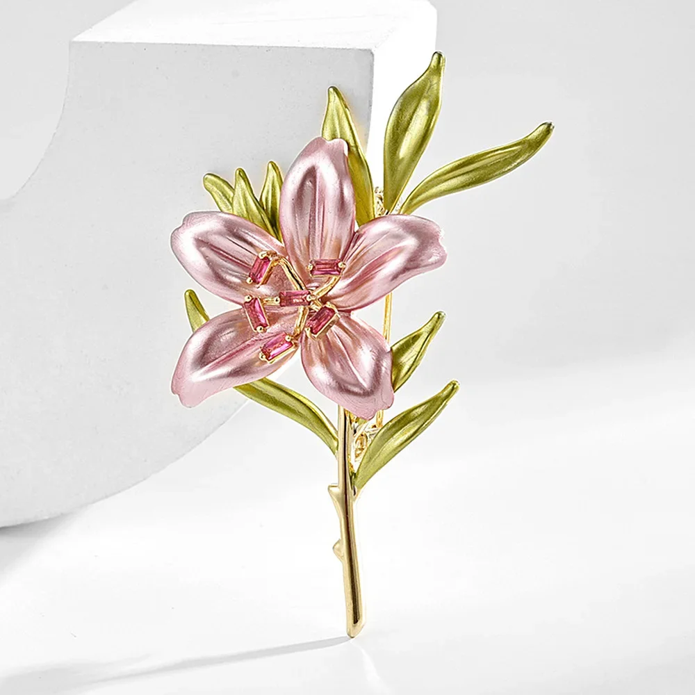 Elegant Women Jewelry Enamel Peach Blossom Brooch Wedding Accessories Jewelry High Quality Metal Copper Pins Corsage