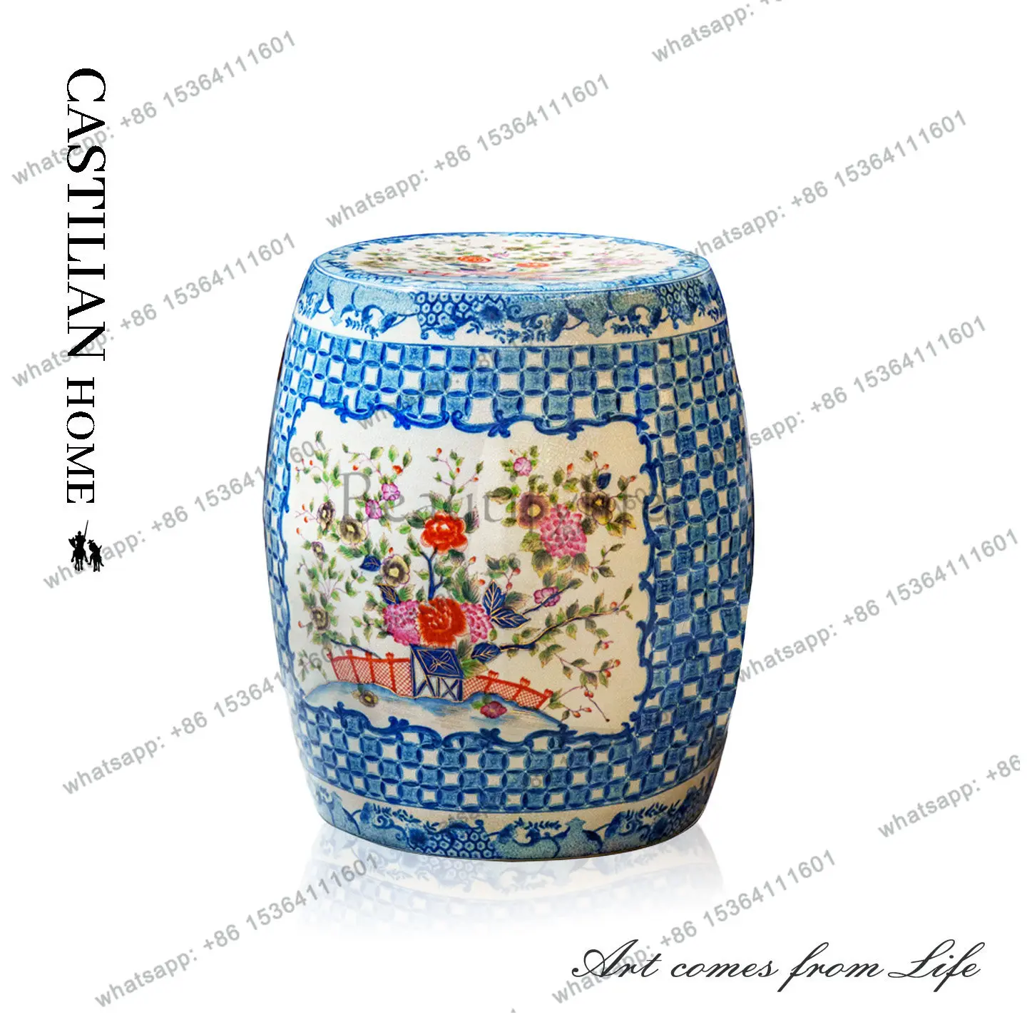New Chinese hand-painted ceramic drum stool removable side few living room entrance shoe changing stool C6496