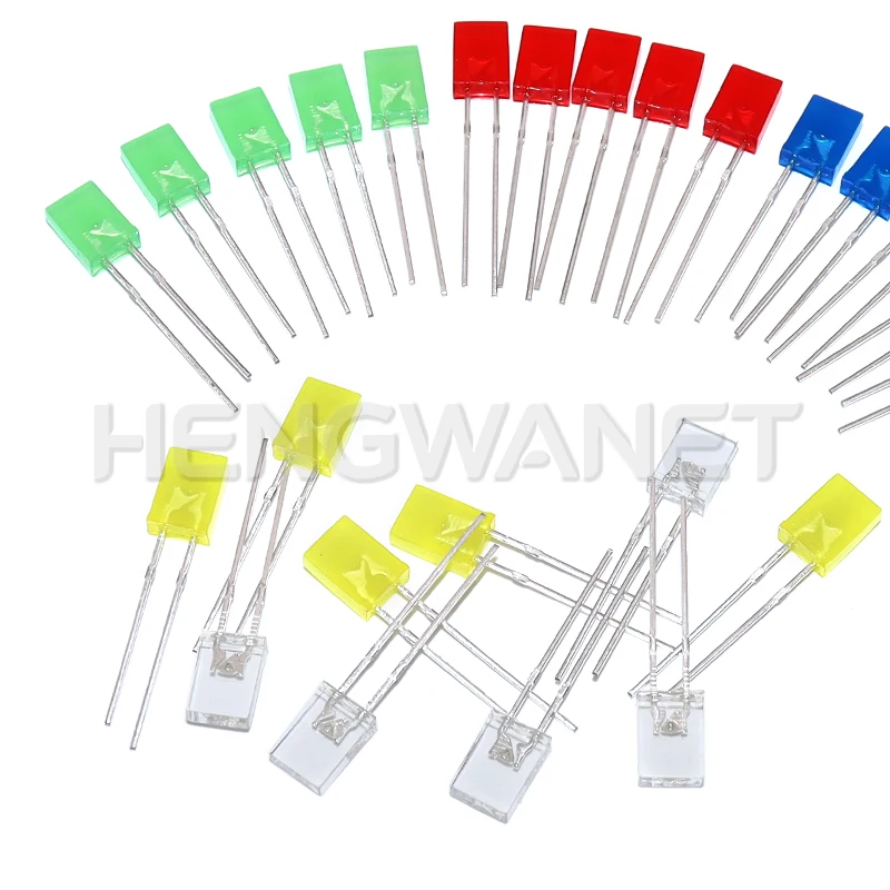 100pcs/lot Square 2*5*7mm LED Diode 2X5X7mm 5 Colors Red Yellow Green Blue White LED Light-emitting Diode Kit for DIY Electronic