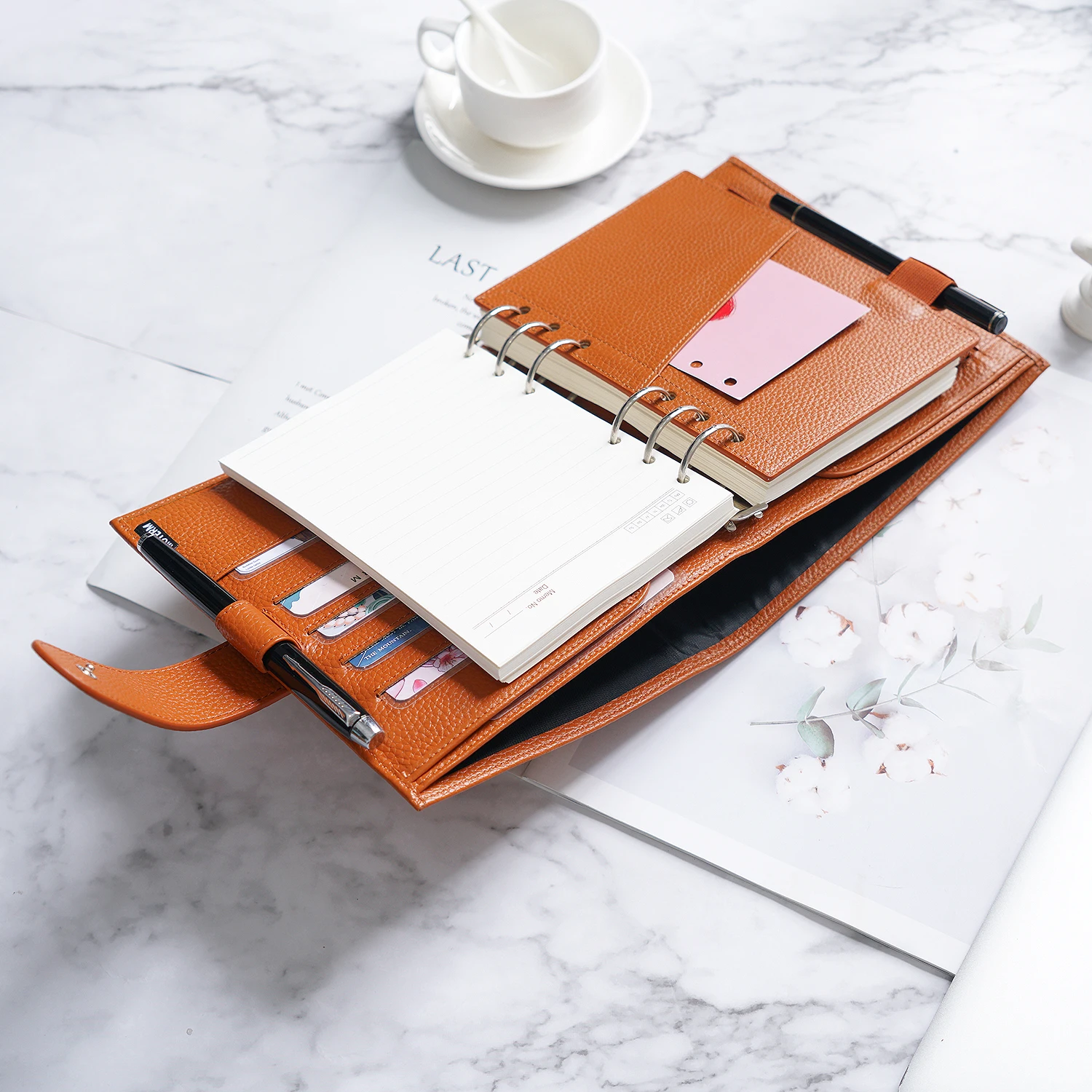 Limited Imperfect Moterm Luxe 2.0 Series Personal Wide Size Planner Pebbled Grain Leather with 30 MM Silver Rings Notebook Diary