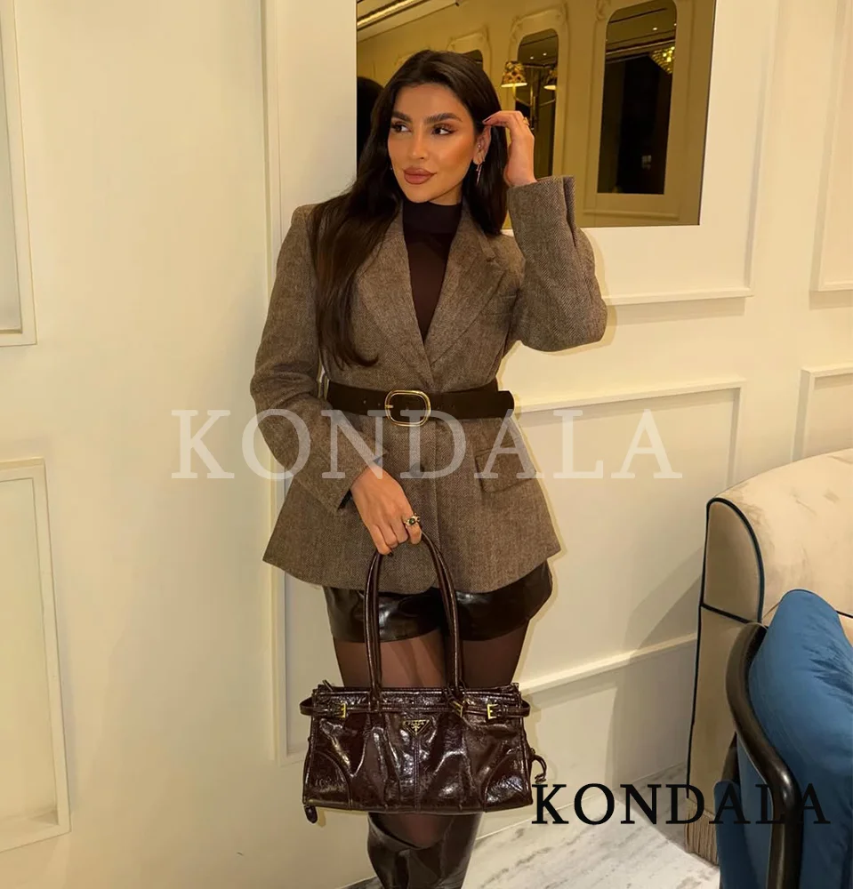 KONDALA automne trajet ceinture mélangée Blazer femmes élégant Chic sergé boutons Blazer 2026 printemps à la mode haute rue Vintage Blazer