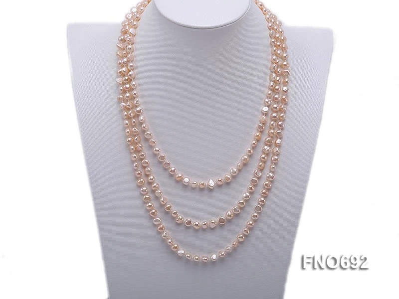 Terisa Pearl Jewelry 6-7mm Natural Pink Freshwater Pearl Necklace Handmade Sweater Chain Long Pearl Necklace for Women T-FNO692