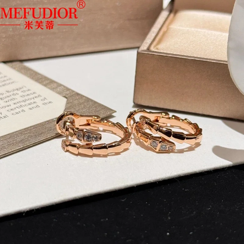 925 Sterling Silver Women's Snake Stud Earrings Inlay Moissanite Diamond White\Rose Gold Color Eardrop Luxury Jewelry Party Gift