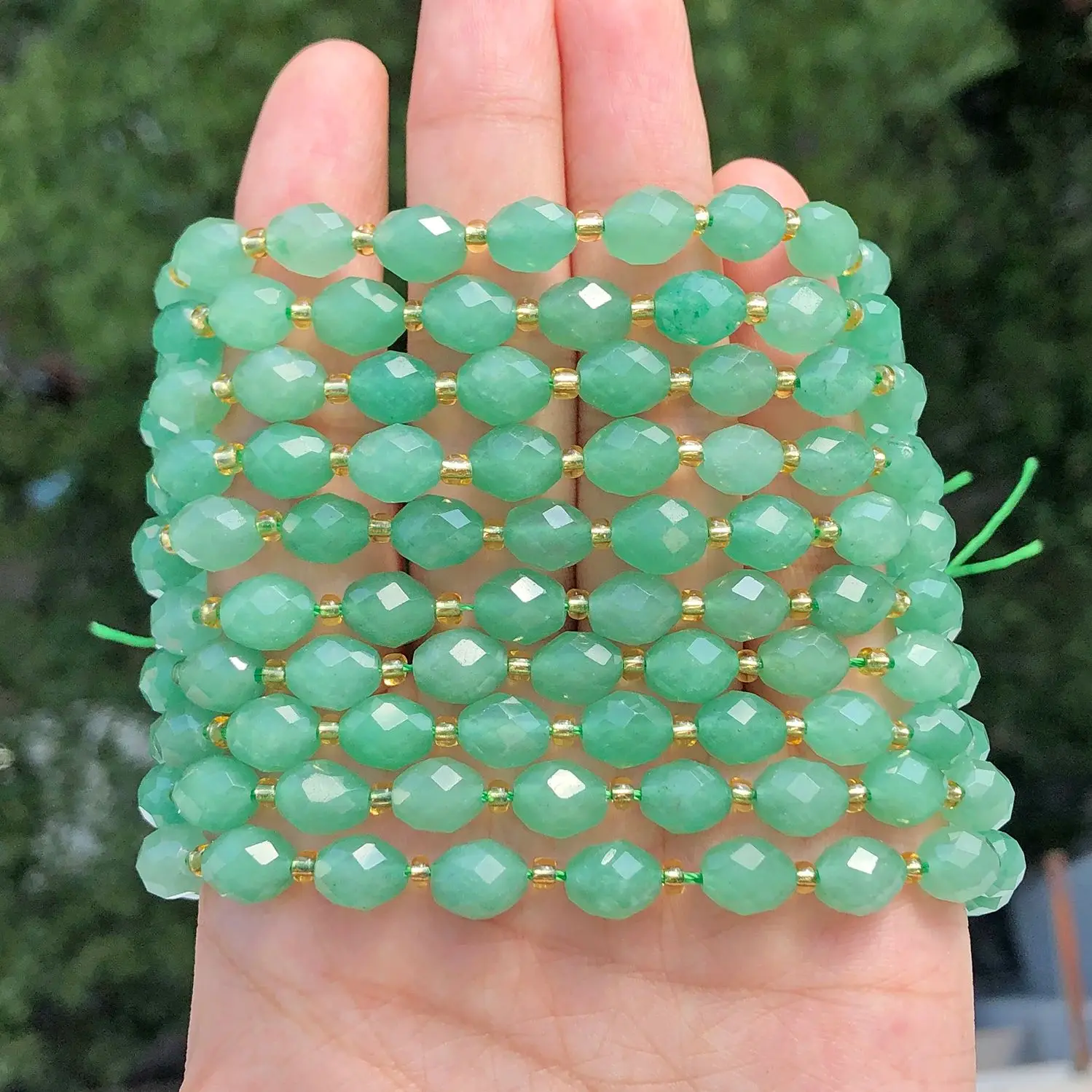 8x7 مللي متر الأوجه البيضاوي حجر الخرز الطبيعي الأخضر افينتورين خرزة مباعدة لصنع المجوهرات سوار ذاتي الصنع إكسسوارات عقد 7.5''