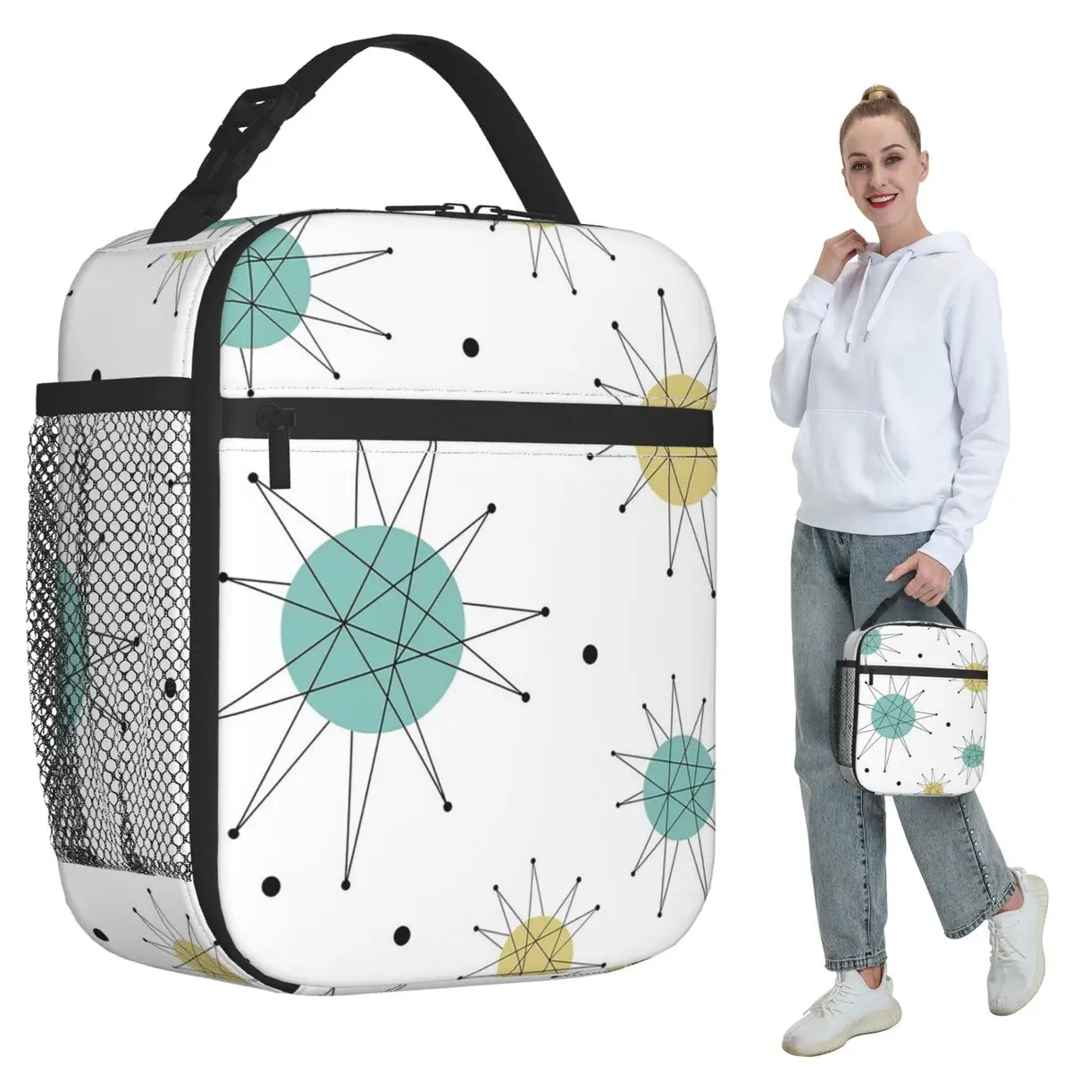 Franciscan Starburst Mid Century Atomic Age Insulated Lunch Bag for Women Office Cooler Thermal Food Box Tote Lunch Boxes