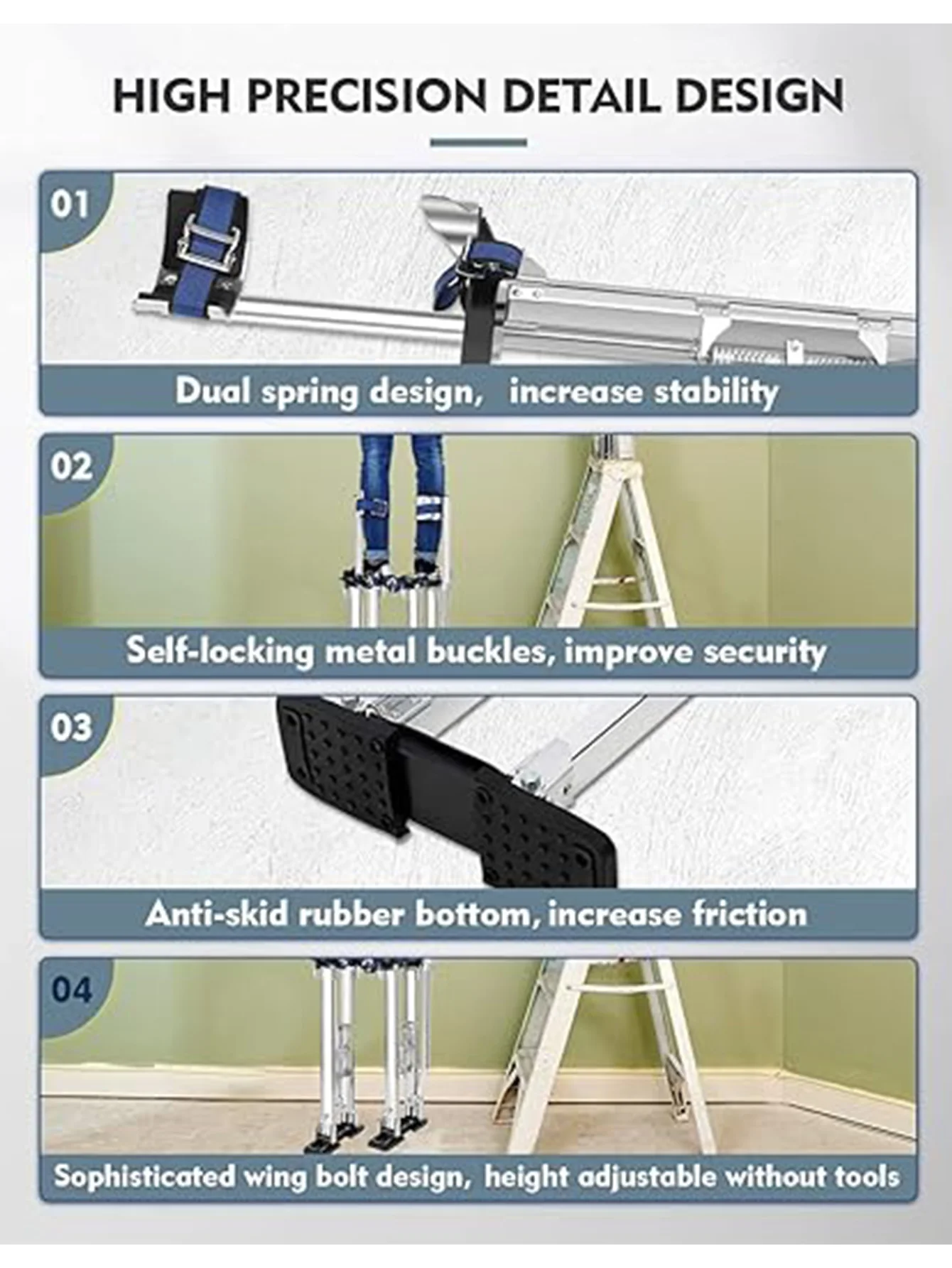 Drywall Stilts, 18''-30'' Stilts For Adults Adjustable Heights Aluminum Work Stilts With Protective Knee Pads For Sheetrock Drop