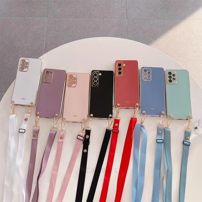 S 22 21 20 Crossbody Lanyard Plating Case For Samsung Galaxy S22 S21 Ultra Plus S20 FE S23 Cord Strap Silicone Cover S21fe S20fe