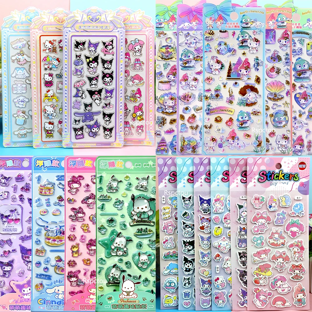 Carino Sanrio Serie 3D Adesivi in rilievo Decorazione estetica Decalcomanie Kawaii Cinnamoroll My Melody Kuromi Cartoon Bubble Sticker Toy