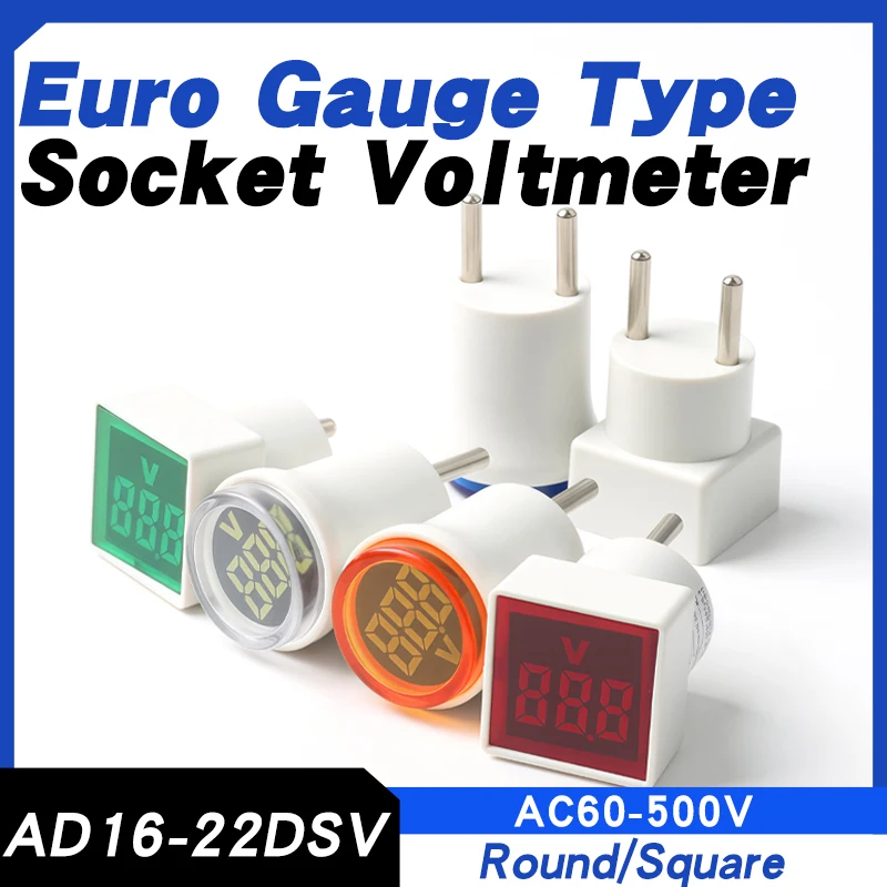 

Round/Square Voltmeter Plug Type European Standard Direct Plug Universal LED Digital Display Indicator AC220V/230V