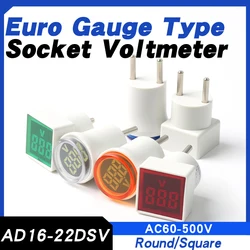 Round/Square Voltmeter Plug Type European Standard Direct Plug Universal  LED Digital Display Indicator AC220V/230V