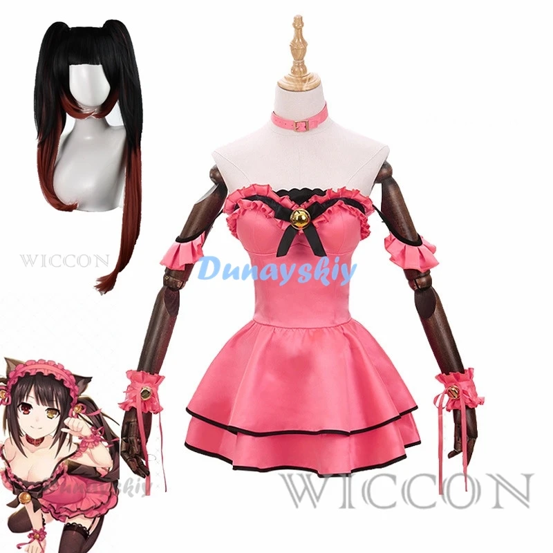 

Anime Date A Live Tokisaki Kurumi Cosplay Costume Sexy Pink Cat Maid Costume Women Cute Dress Lingerie Halloween Carnival Suit