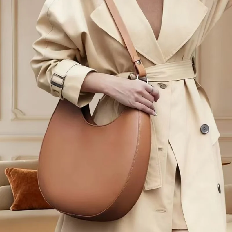 

Роскошная дизайнерская сумка из натуральной кожи для женщин, классическая модная сумка-полумесяц, простая элегантная сумка через плечо