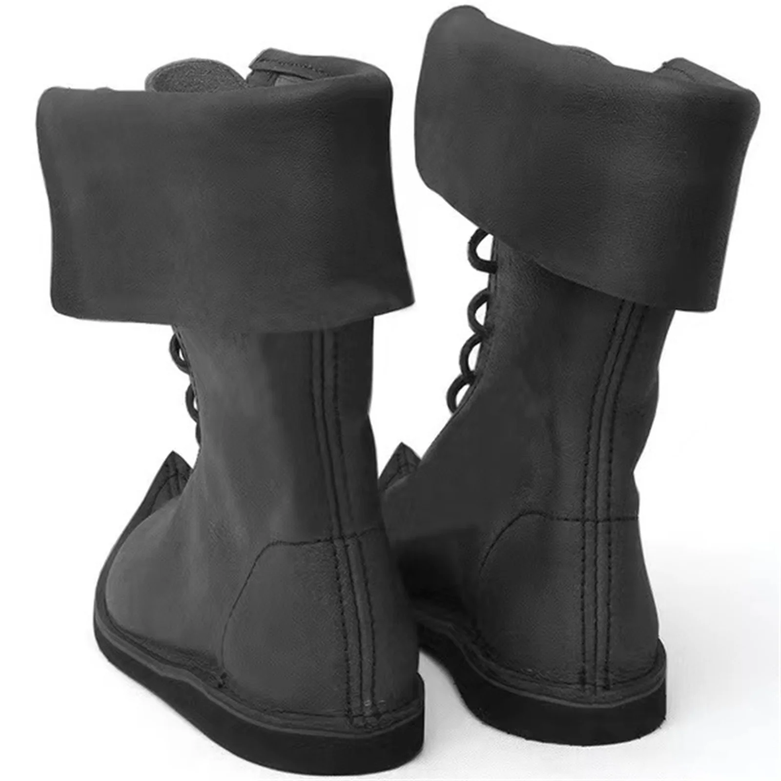 Botas masculinas pontudas retrô viking pirata, botas de cavaleiro de couro com alça virada para festa de halloween, sapatos foscos medievais renascentistas