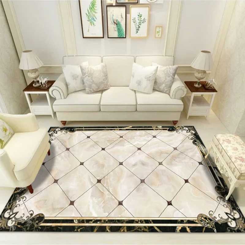 European Marble Pattern Living Room Carpet Luxury Home Decoration Big Size Area Rugs for Bedroom Modern Bedside Thin Floor Soft