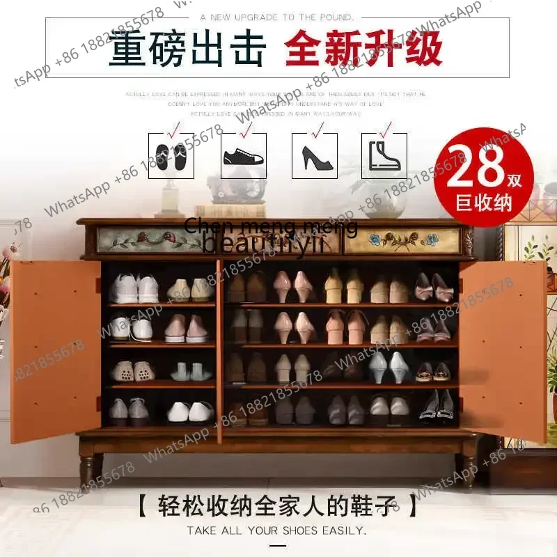 

zq1American shoe cabinet retro old painted porch storage locker living room foyer partition cabinet