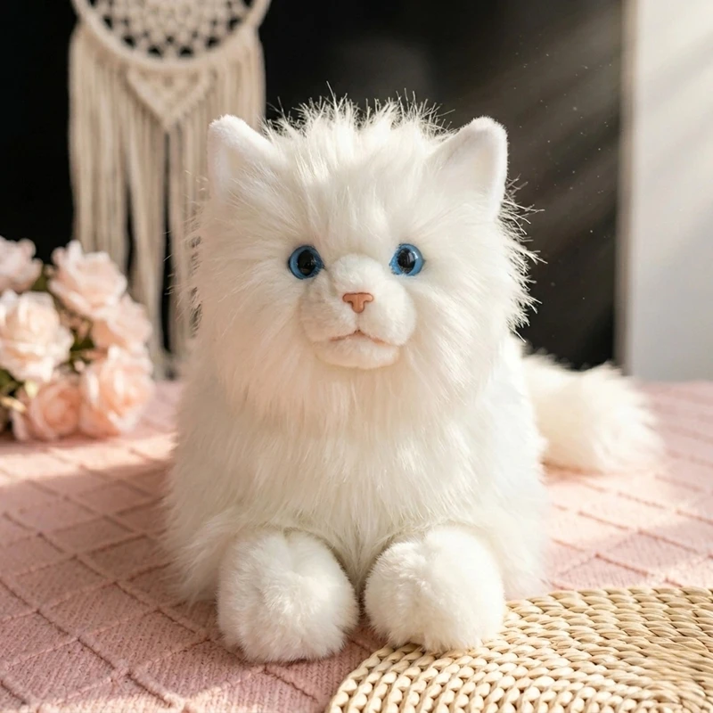 Realistic Animal White Plush Cat Toy Cute Blue Eyes Kitten Soft  Persian Cat healing Ornament Gift Decoration 50x26cm DY10494