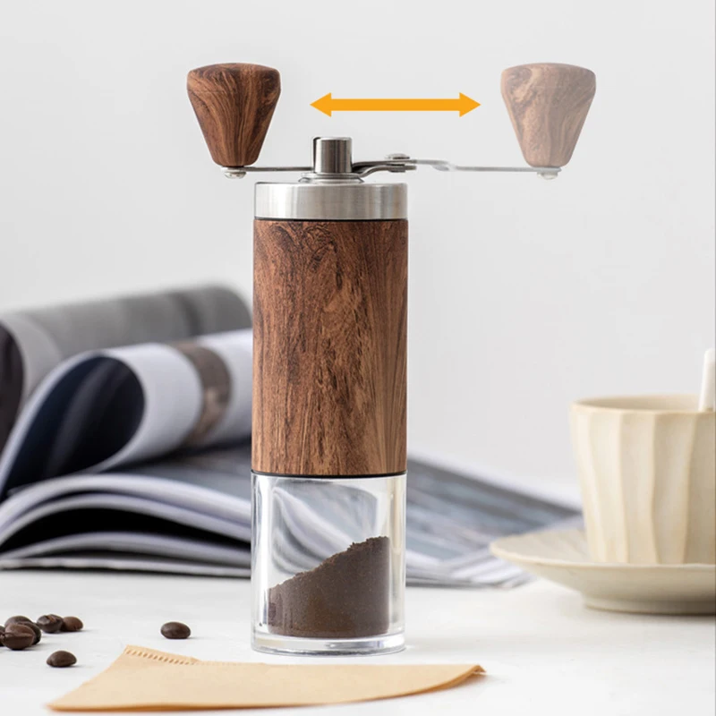

2025 New Coffee Bean Grinder Portable Wood Grain Stainless Steel Crank Hand Hand Coffee Grinder Kitchen Tool Bean Grinders