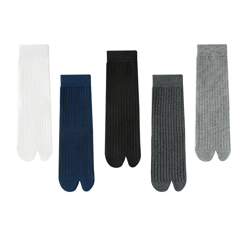 Man Short Toe Socks Cotton Striped Solid Business Warm Elastic Endurable Breathable Sweat-Absorbing 2 Finger Socks 4 Seasons