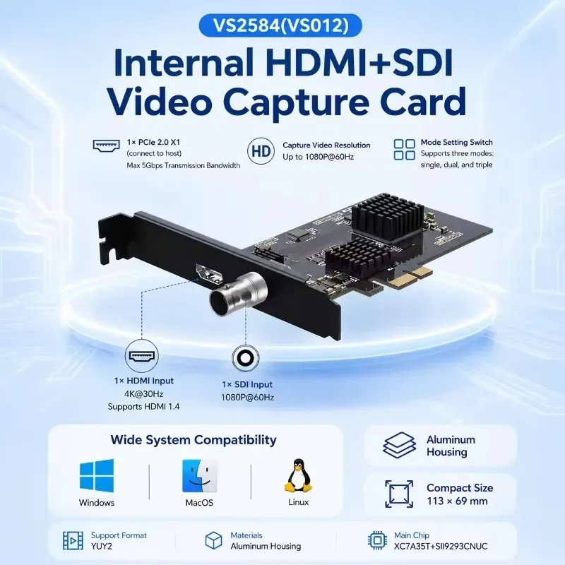 AP01 for PCIe 2.0 X1 SDI Hybrid Capture Card 4K30 1080P60 SDI YUY2 Single Dual Triple Mode Internal Video Capture view 5