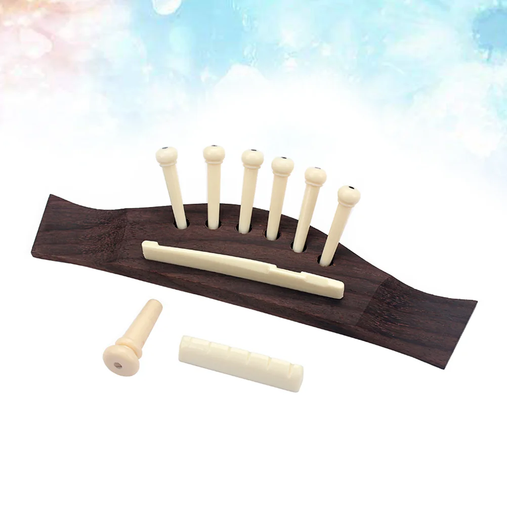 

6-String Rosewood Saddle Through Acoustic Guitar Bridge Plastic Guitar Saddle Nut Slotted Bridge Endpins for Folk Classical Acou