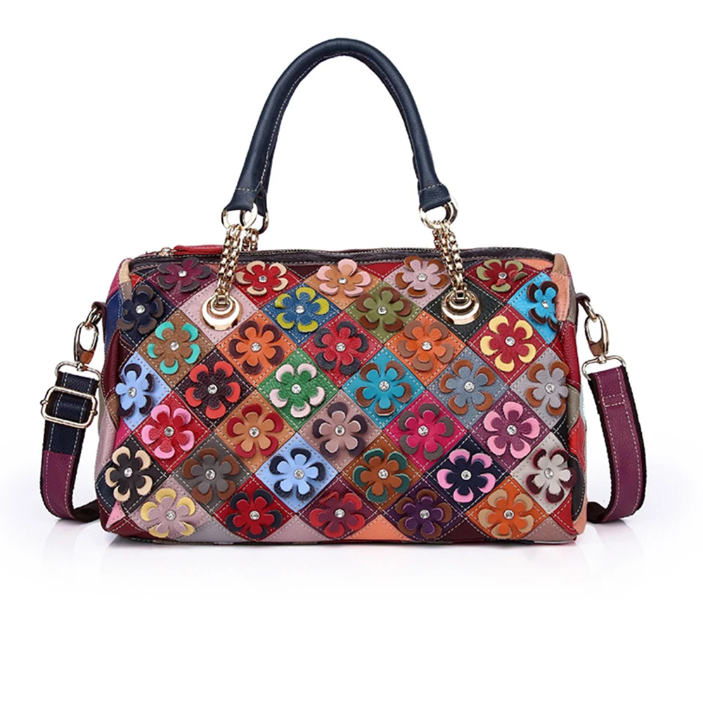

Women's New Leather Handbag, Fashionable Multifunctional Shoulder Bag, Crossbody Bag, Random Pattern Splicing Flower Shoulder Ba