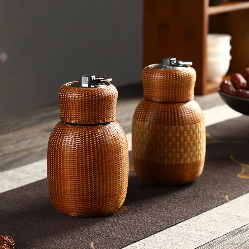 200ml thermos cup, hand-woven bamboo, stainless steel, vintage, business gifts, hot and cold, portable water bottle