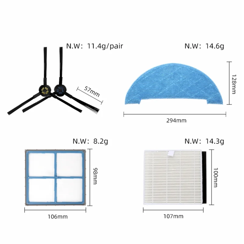 ABKR-Seitenbürste Hepa-Filter Mopp wie abgebildet Ersatzteile für Ilife Chuwi V8 V8S Plus X750 X800 X785 V80 Max