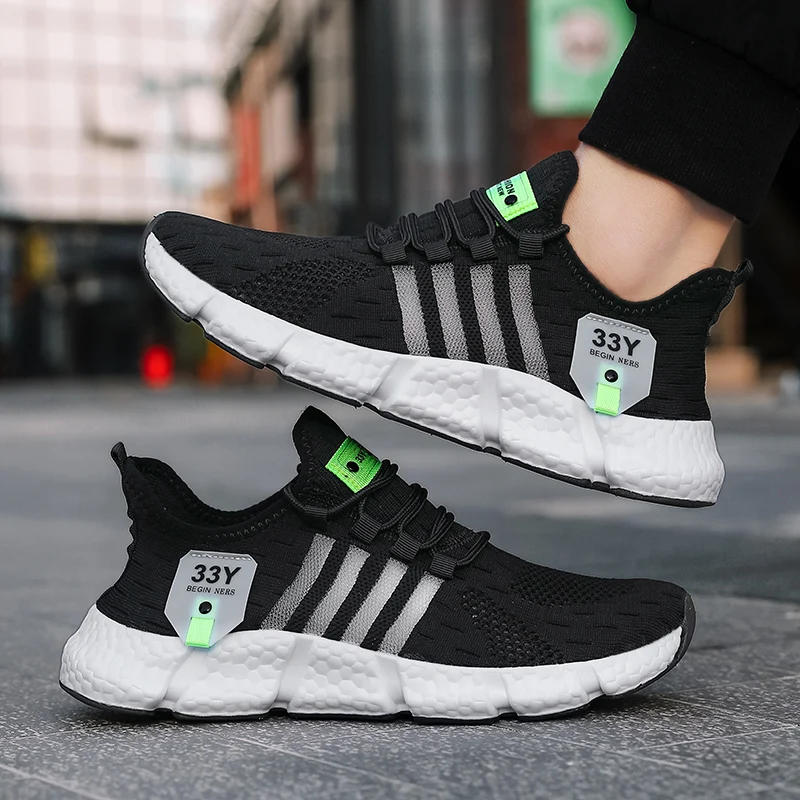 Men Casual Sport Shoes Breathable Lightweight Sneakers Outdoor Mesh Black Running Shoes Athletic Jogging Tenis Walking Shoes