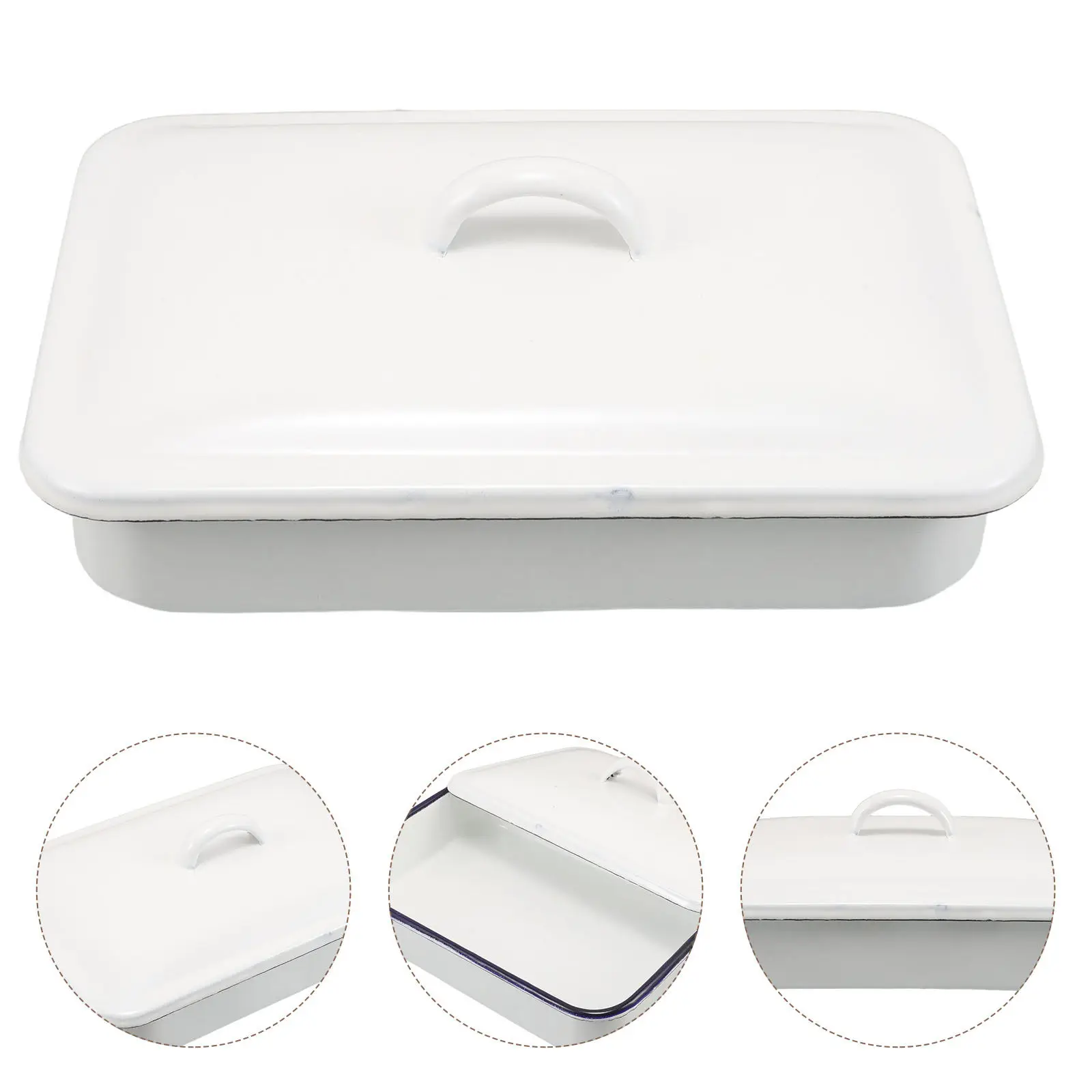 

Эмалированная форма для запекания с крышкой, антипригарная прямоугольная жаровня для мяса, курицы, овощей, пригодная для духовки, глубокая, можно мыть в посудомоечной машине