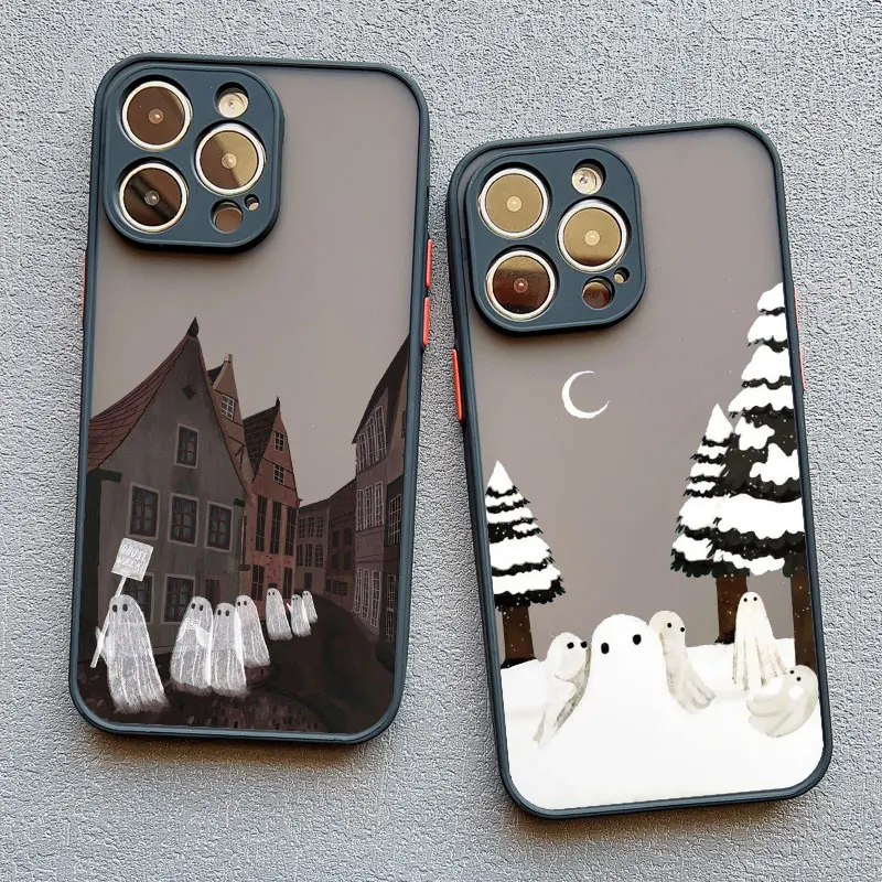 Cute Ghost Halloween Phone Case For iPhone 14 15 16 Plus 13 12 11 Pro Max Mini XS XR SE20 7 8 Plus Shockproof Back Cover Fundas