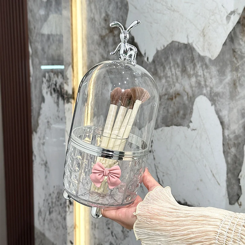 360 °   Organizzatore rotante per pennelli per trucco Scatola portaoggetti per strumenti cosmetici antipolvere in plastica trasparente per pennelli per trucco per rossetto