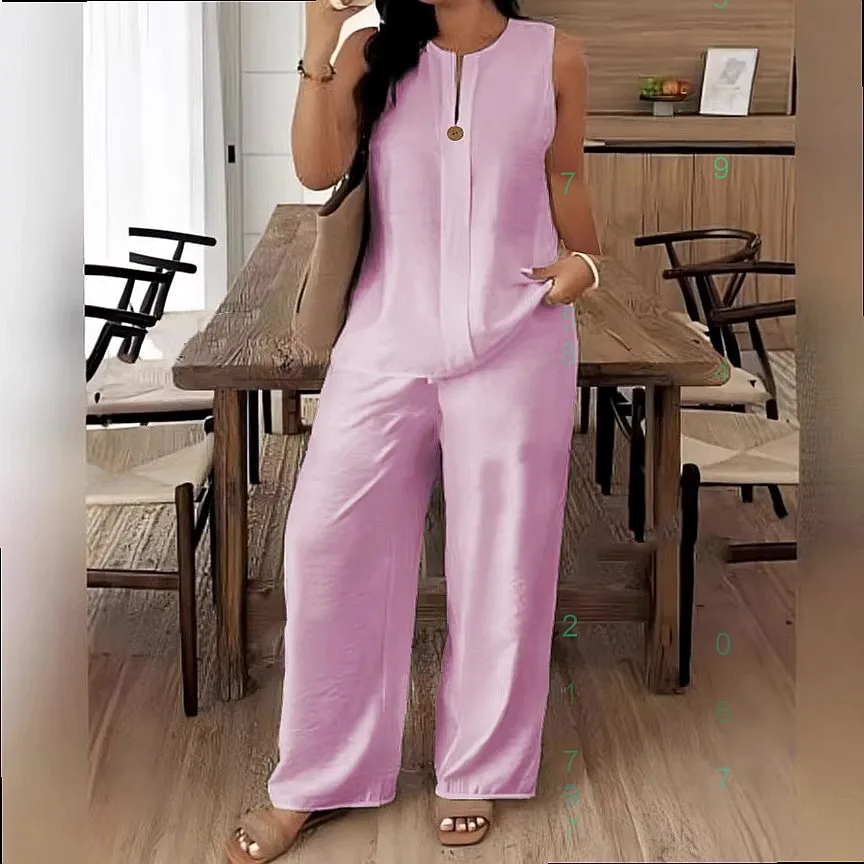 Comfortable Loose Top Wide Leg Pants Cotton Linen Matching Set Spring Summer