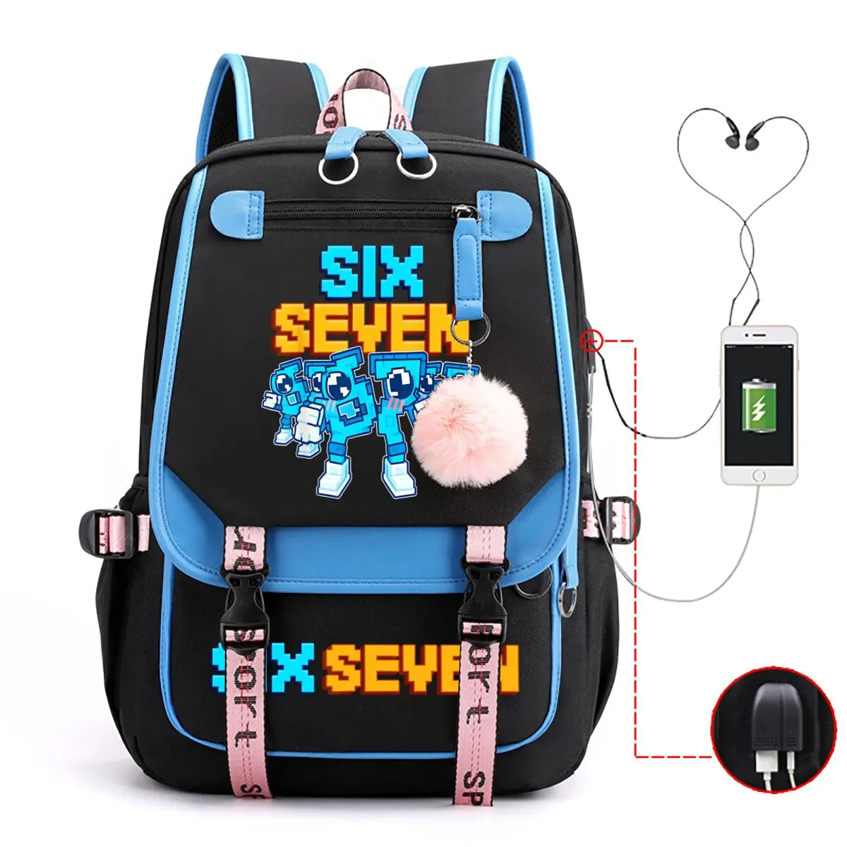 

Рюкзак Six Seven Italian Brainrot для подростков, мальчиков и девочек, дорожная сумка для ноутбука, студенческий рюкзак с USB-портом, школьный ранец, забавный дизайн 67, тематический рюкзак, подарок